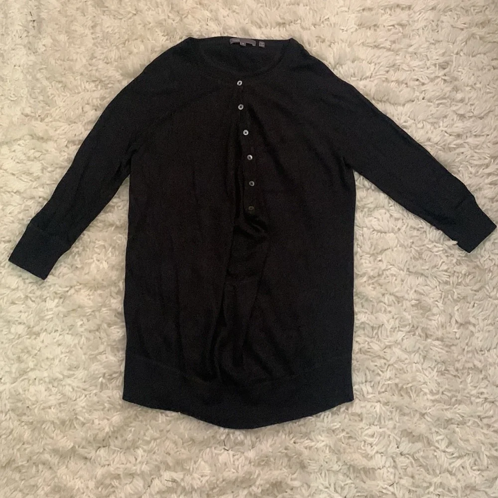 VINCE Dark Gray Button Neck Sweater